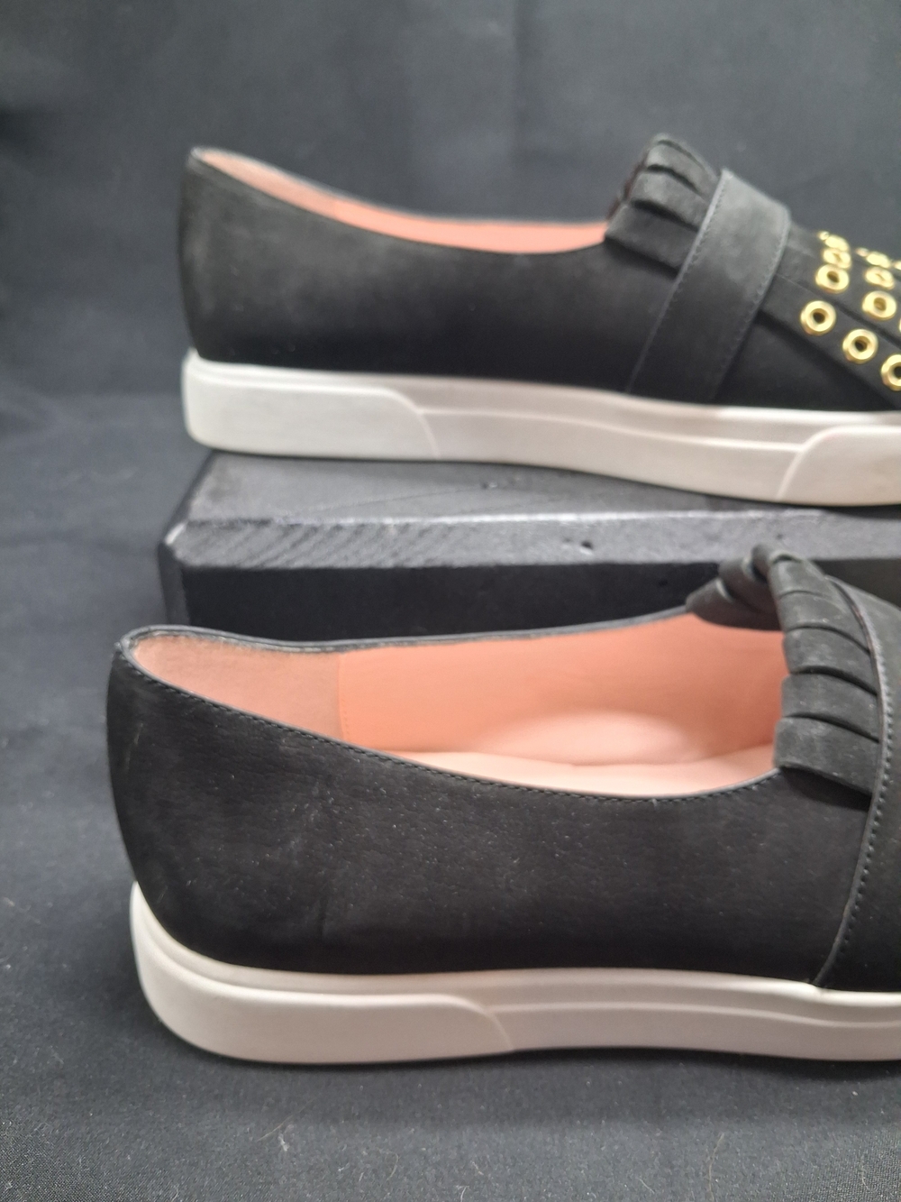 kate spade Black Suede Loafers with Gold Eyelet Detail - Picture 5 of 12